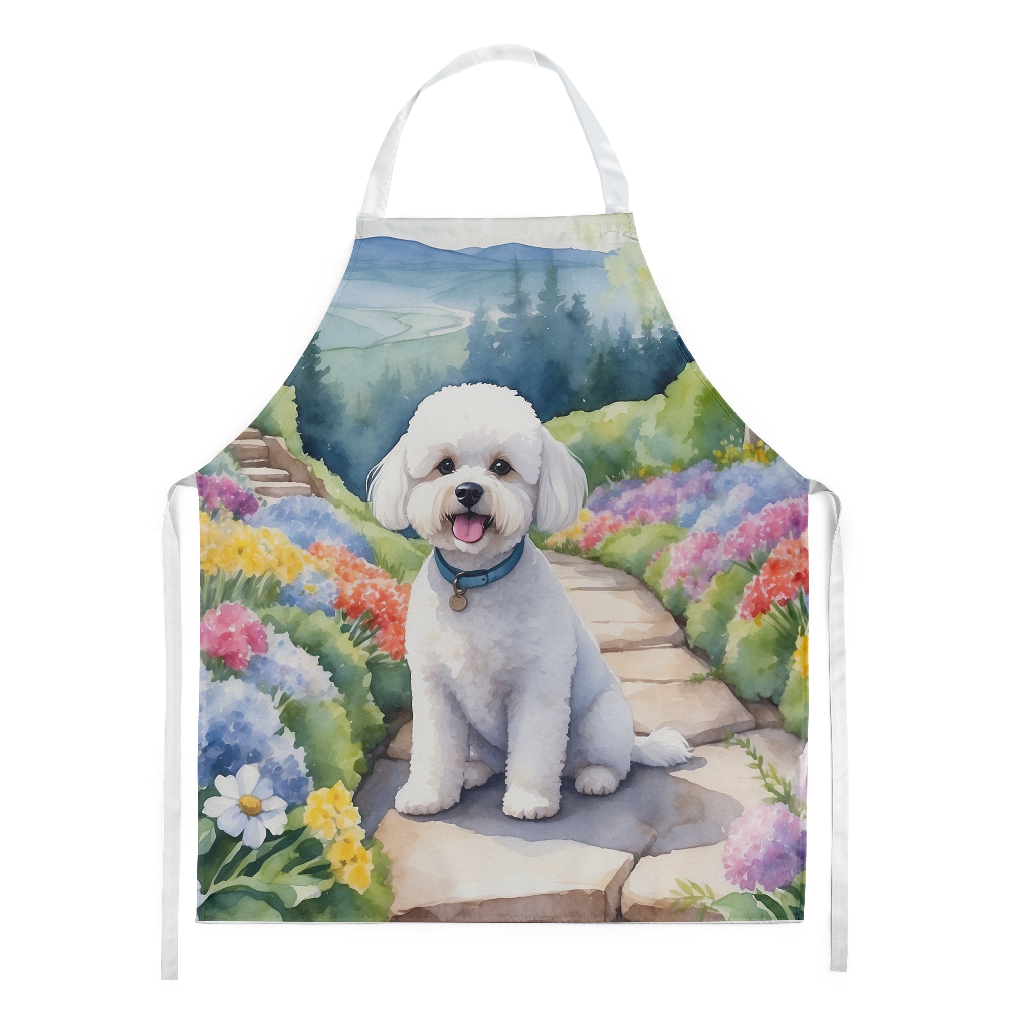 Bichon Frise Spring Path Apron Cooking Kitchen Server Baking Crafts Gardening for Adult Women Men, Unisex, Large, Multicolor