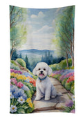 Bichon Frise Spring Path Kitchen Towel Velour Plush Front and Cotton Loop Back Machine Washable