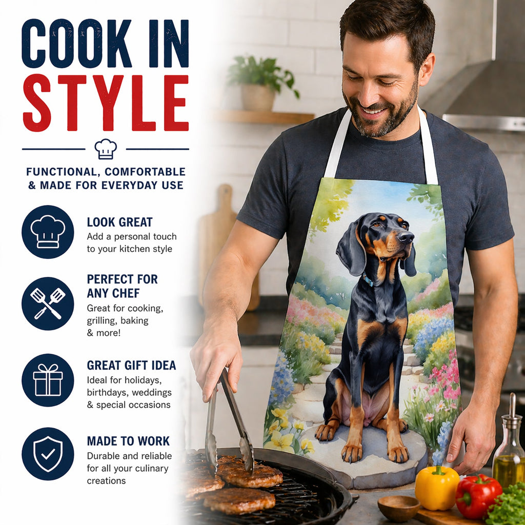 Black and Tan Coonhound Spring Path Apron Cooking Kitchen Server Baking Crafts Gardening for Adult Women Men, Unisex, Large, Multicolor