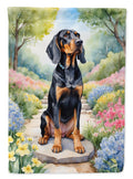 Black and Tan Coonhound Spring Path House Flag 28x40 Porch Sleeve Pole Decorative Outside Yard Banner Artwork Wall Hanging, Polyester
