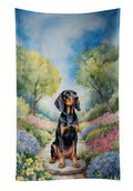 Black and Tan Coonhound Spring Path Kitchen Towel Velour Plush Front and Cotton Loop Back Machine Washable