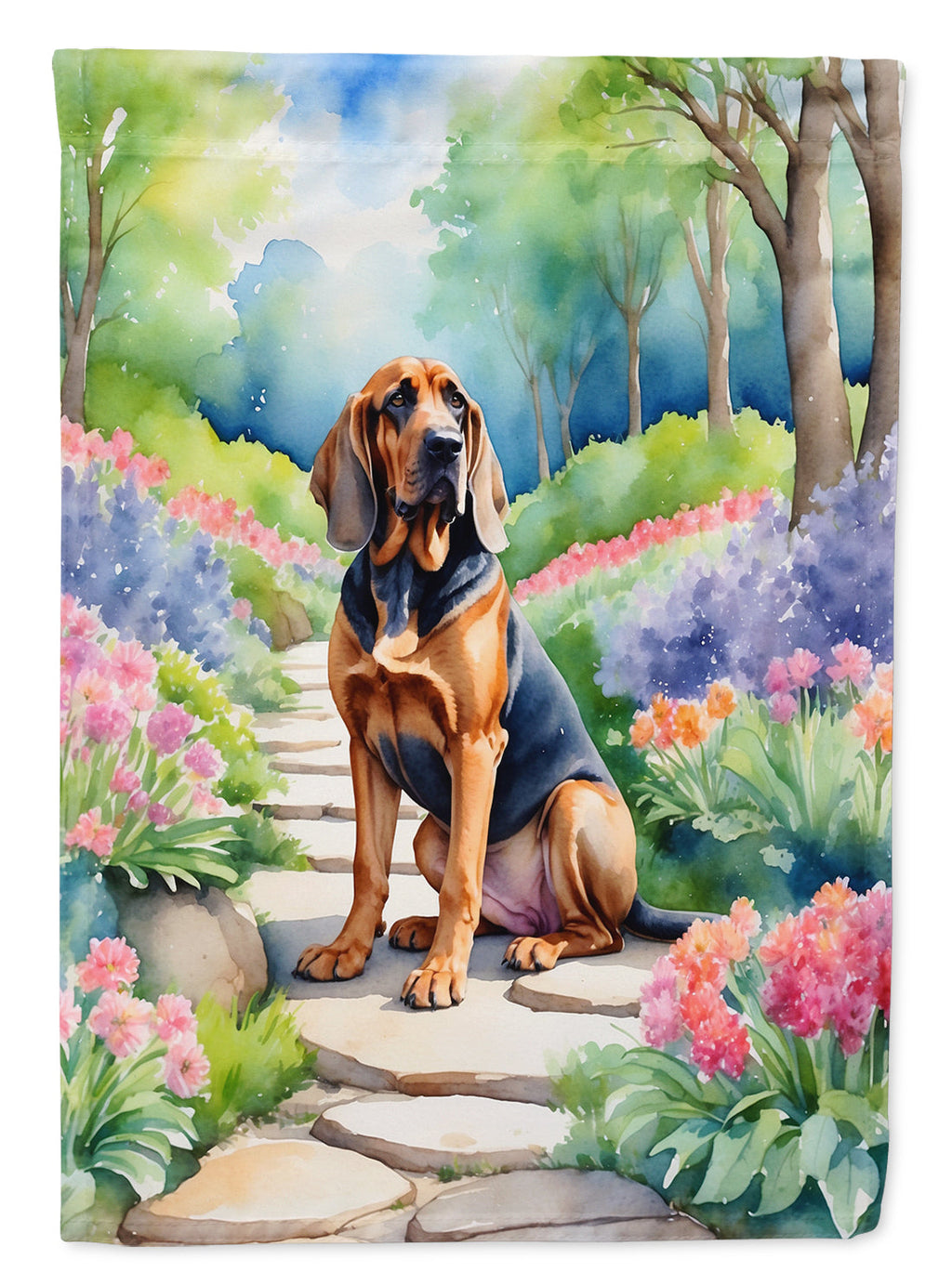 Bloodhound Spring Path House Flag 28x40 Porch Sleeve Pole Decorative Outside Yard Banner Artwork Wall Hanging, Polyester