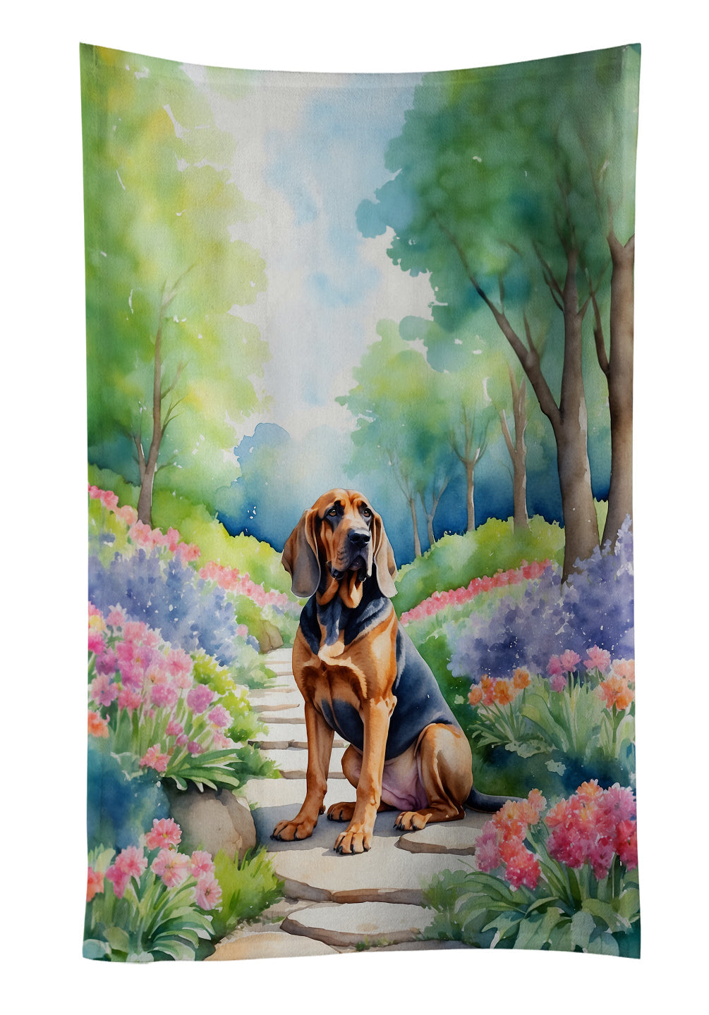 Bloodhound Spring Path Kitchen Towel Velour Plush Front and Cotton Loop Back Machine Washable