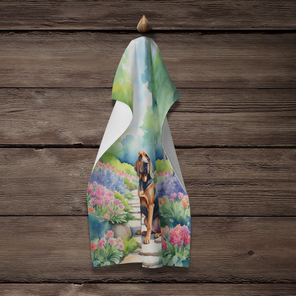 Bloodhound Spring Path Kitchen Towel Velour Plush Front and Cotton Loop Back Machine Washable