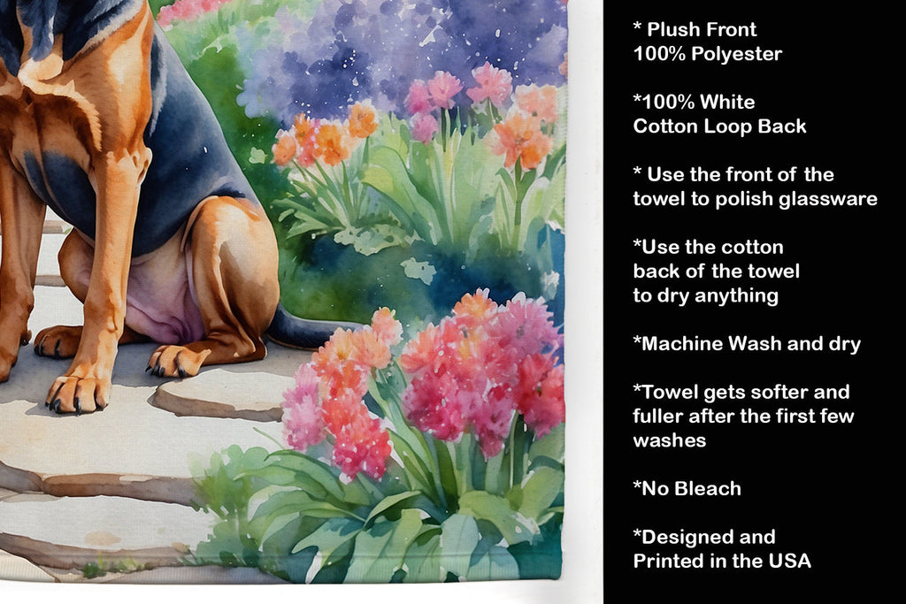 Bloodhound Spring Path Kitchen Towel Velour Plush Front and Cotton Loop Back Machine Washable