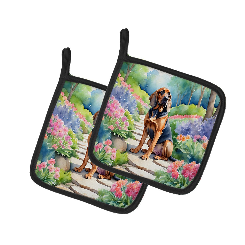 Bloodhound Spring Path Pot Holder Set of 2 Heat Resistant Quilted Hot Pads 7.5 x 7.5 Inch, Insulated Kitchen Trivets for Cooking & Baking