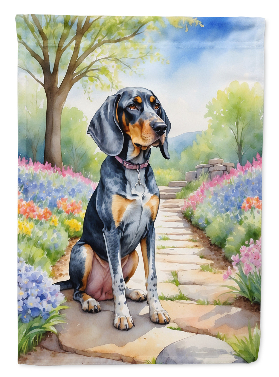 Bluetick Coonhound Spring Path House Flag 28x40 Porch Sleeve Pole Decorative Outside Yard Banner Artwork Wall Hanging, Polyester
