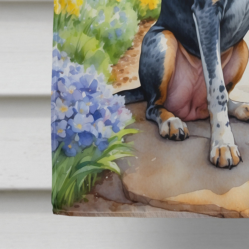 Bluetick Coonhound Spring Path House Flag 28x40 Porch Sleeve Pole Decorative Outside Yard Banner Artwork Wall Hanging, Polyester