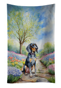 Bluetick Coonhound Spring Path Kitchen Towel Velour Plush Front and Cotton Loop Back Machine Washable