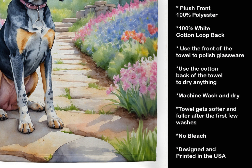 Bluetick Coonhound Spring Path Kitchen Towel Velour Plush Front and Cotton Loop Back Machine Washable