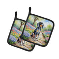 Bluetick Coonhound Spring Path Pot Holder Set of 2 Heat Resistant Quilted Hot Pads 7.5 x 7.5 Inch, Insulated Kitchen Trivets for Cooking & Baking