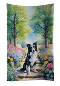 Border Collie Spring Path Kitchen Towel Velour Plush Front and Cotton Loop Back Machine Washable