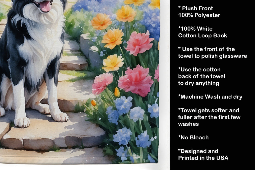 Border Collie Spring Path Kitchen Towel Velour Plush Front and Cotton Loop Back Machine Washable