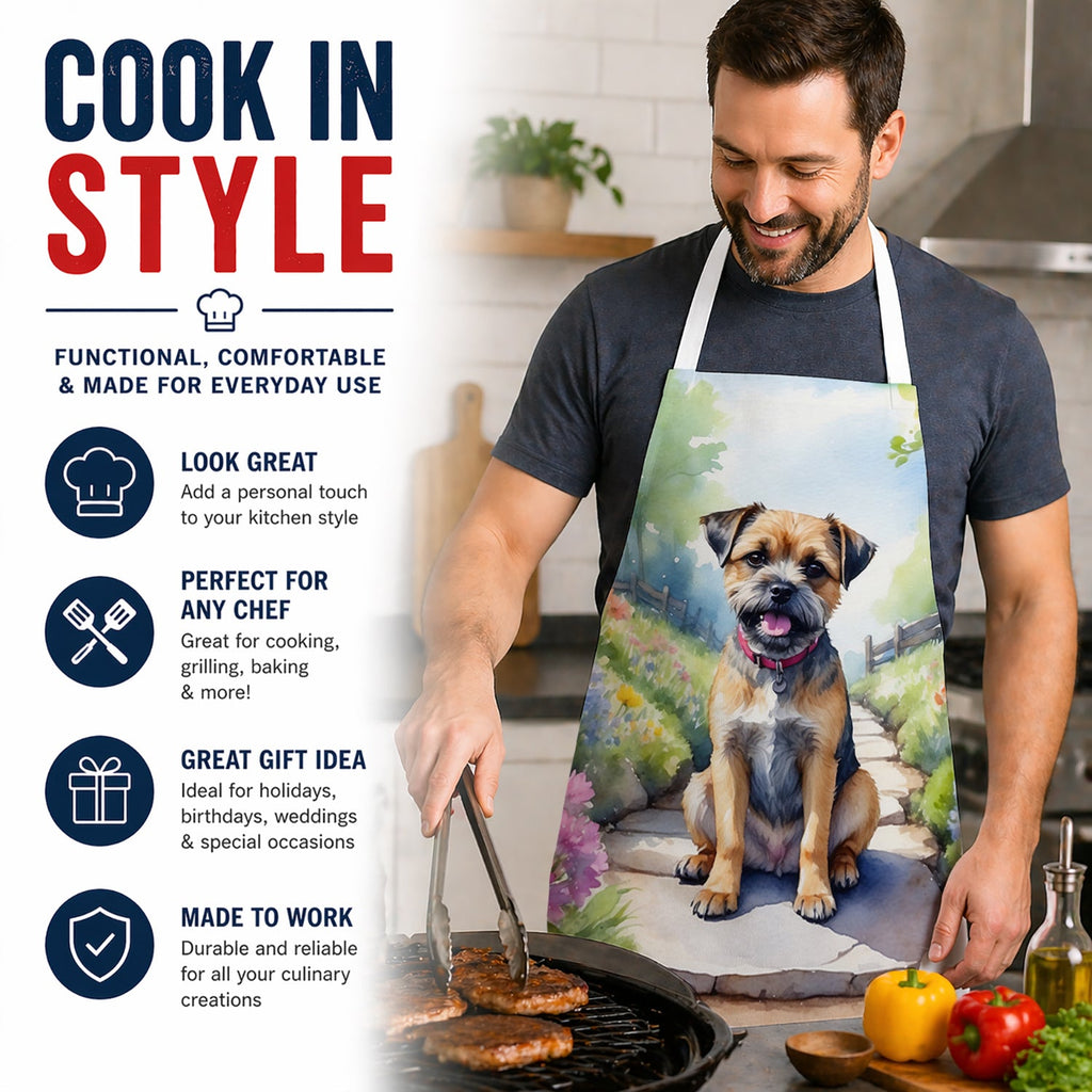 Border Terrier Spring Path Apron Cooking Kitchen Server Baking Crafts Gardening for Adult Women Men, Unisex, Large, Multicolor