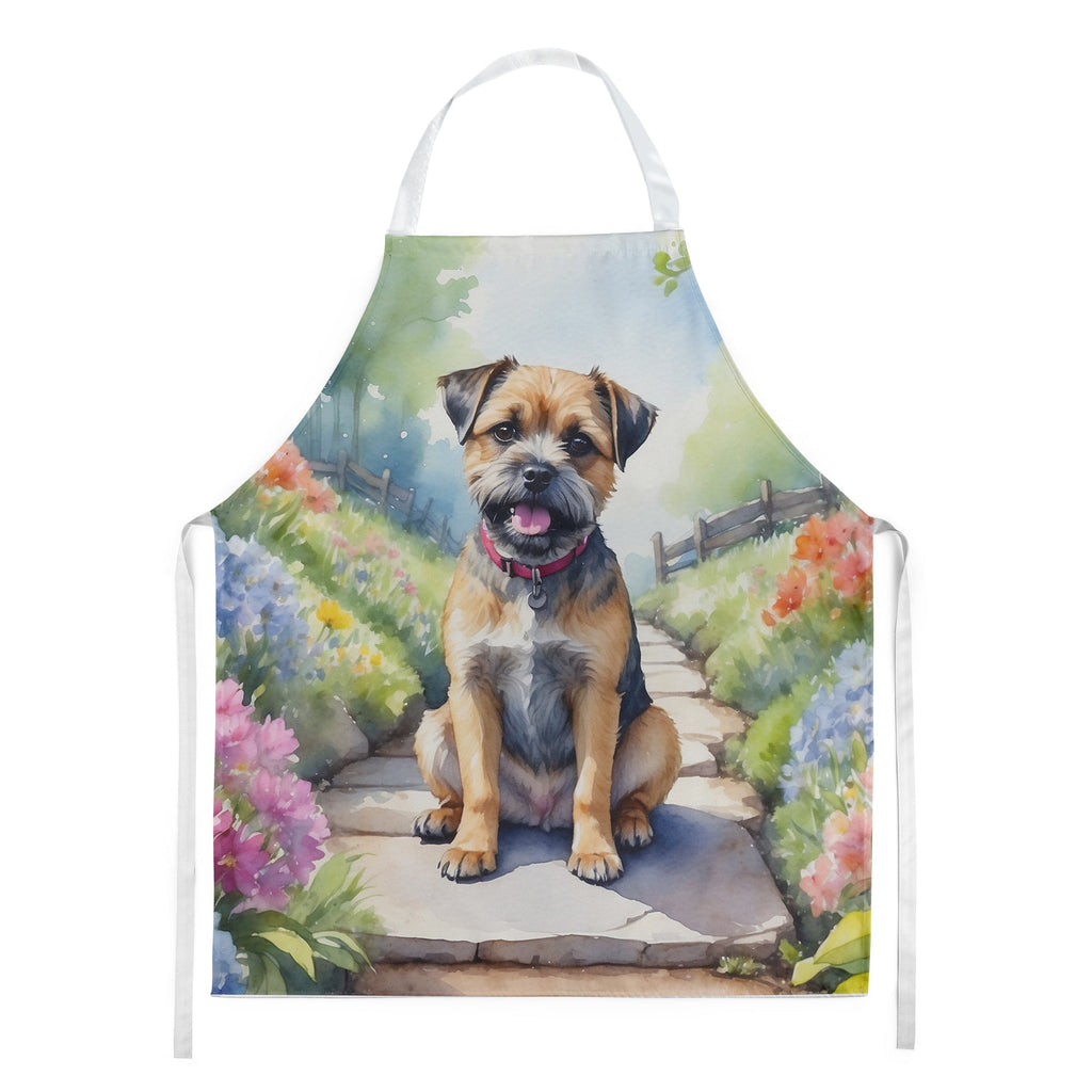 Border Terrier Spring Path Apron Cooking Kitchen Server Baking Crafts Gardening for Adult Women Men, Unisex, Large, Multicolor