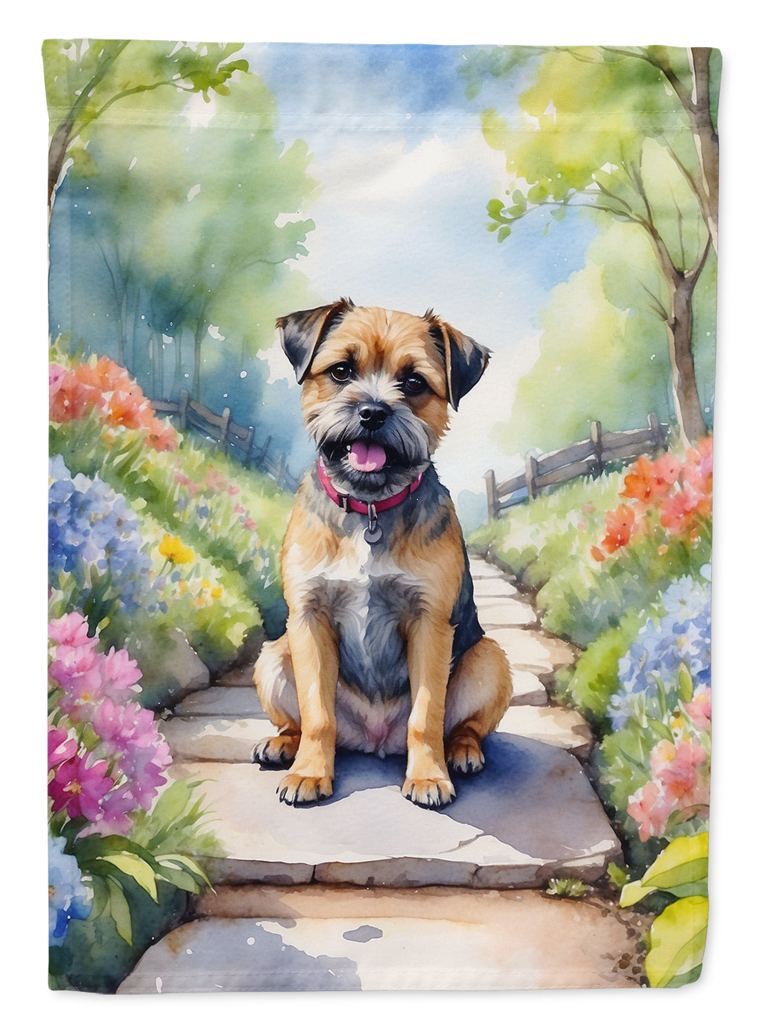 Border Terrier Spring Path House Flag 28x40 Porch Sleeve Pole Decorative Outside Yard Banner Artwork Wall Hanging, Polyester