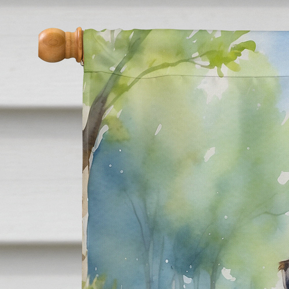 Border Terrier Spring Path House Flag 28x40 Porch Sleeve Pole Decorative Outside Yard Banner Artwork Wall Hanging, Polyester