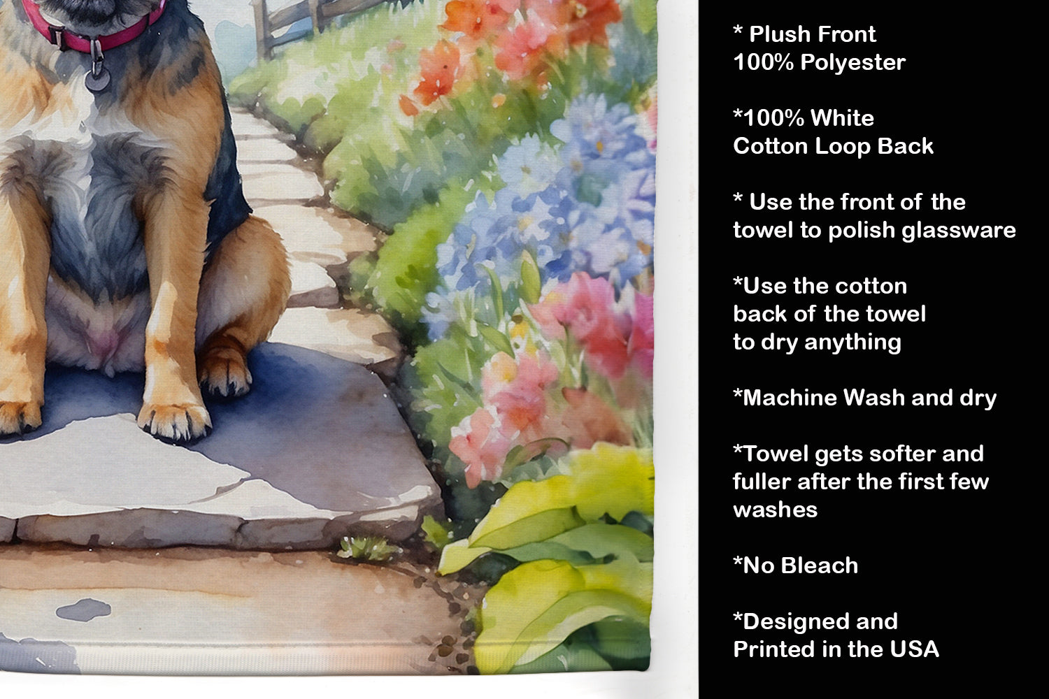 Border Terrier Spring Path Kitchen Towel Velour Plush Front and Cotton Loop Back Machine Washable