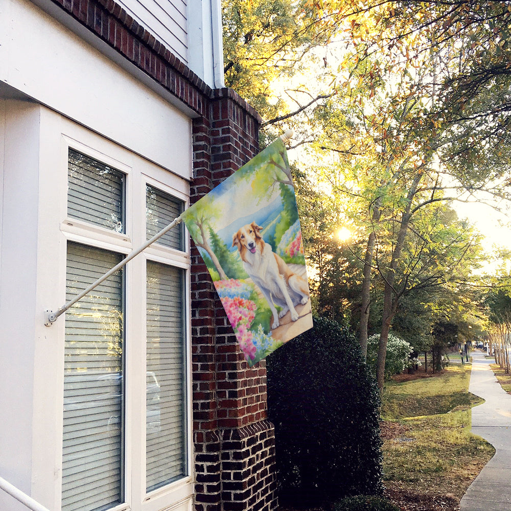 Borzoi Spring Path House Flag 28x40 Porch Sleeve Pole Decorative Outside Yard Banner Artwork Wall Hanging, Polyester
