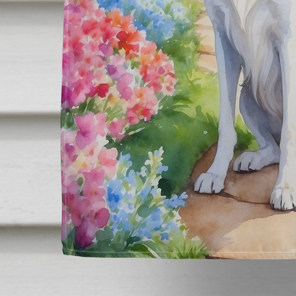Borzoi Spring Path House Flag 28x40 Porch Sleeve Pole Decorative Outside Yard Banner Artwork Wall Hanging, Polyester