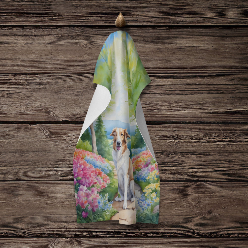 Borzoi Spring Path Kitchen Towel Velour Plush Front and Cotton Loop Back Machine Washable