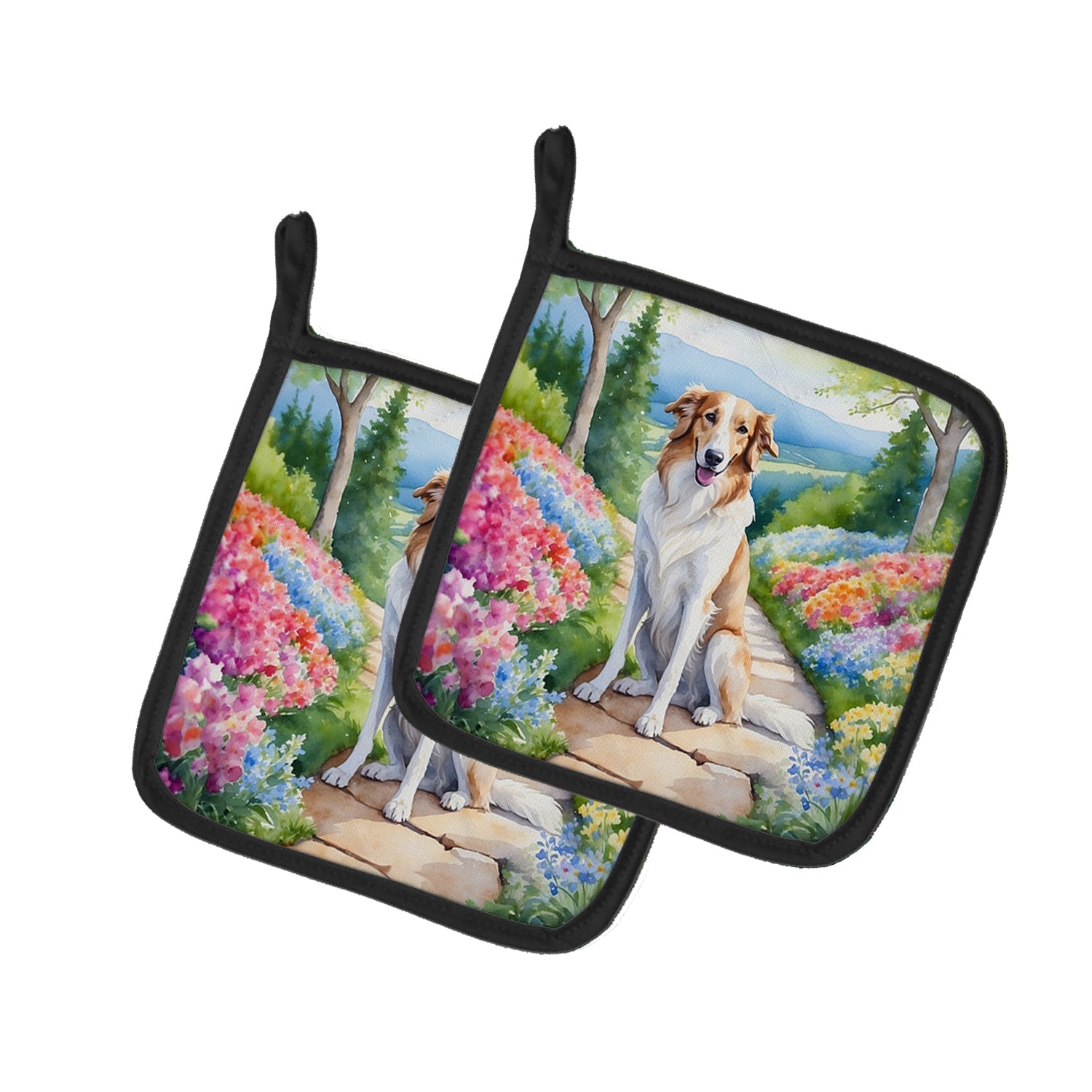 Borzoi Spring Path Pot Holder Set of 2 Heat Resistant Quilted Hot Pads 7.5 x 7.5 Inch, Insulated Kitchen Trivets for Cooking & Baking