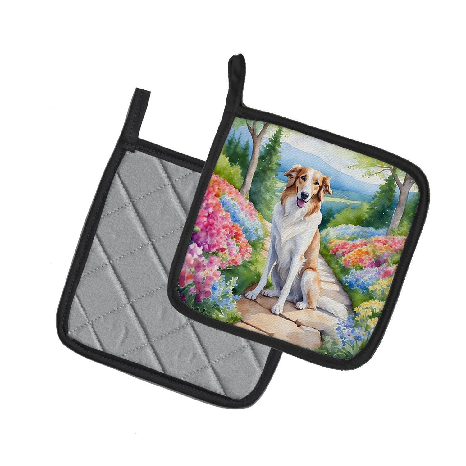 Borzoi Spring Path Pot Holder Set of 2 Heat Resistant Quilted Hot Pads 7.5 x 7.5 Inch, Insulated Kitchen Trivets for Cooking & Baking