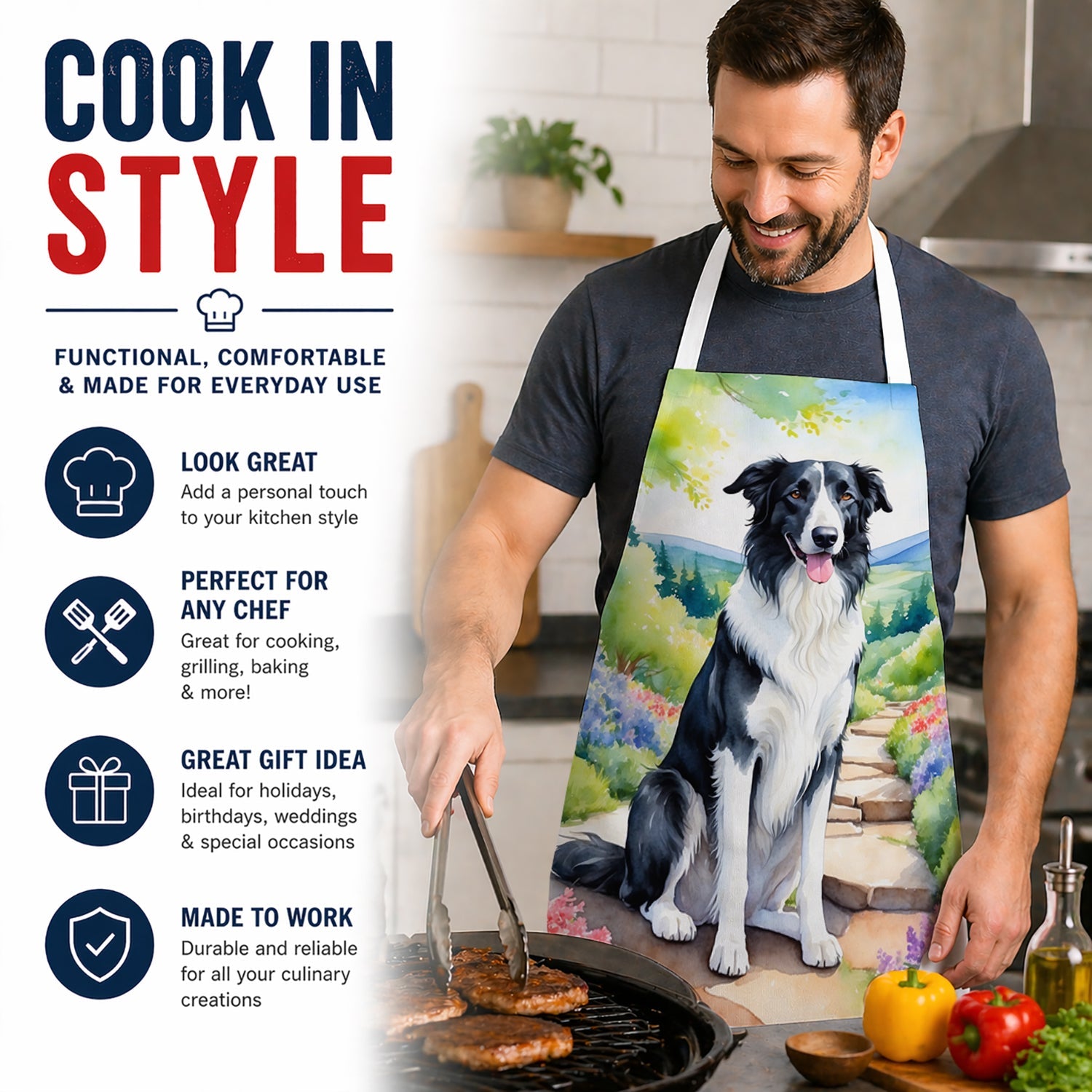 Borzoi Spring Path Apron Cooking Kitchen Server Baking Crafts Gardening for Adult Women Men, Unisex, Large, Multicolor