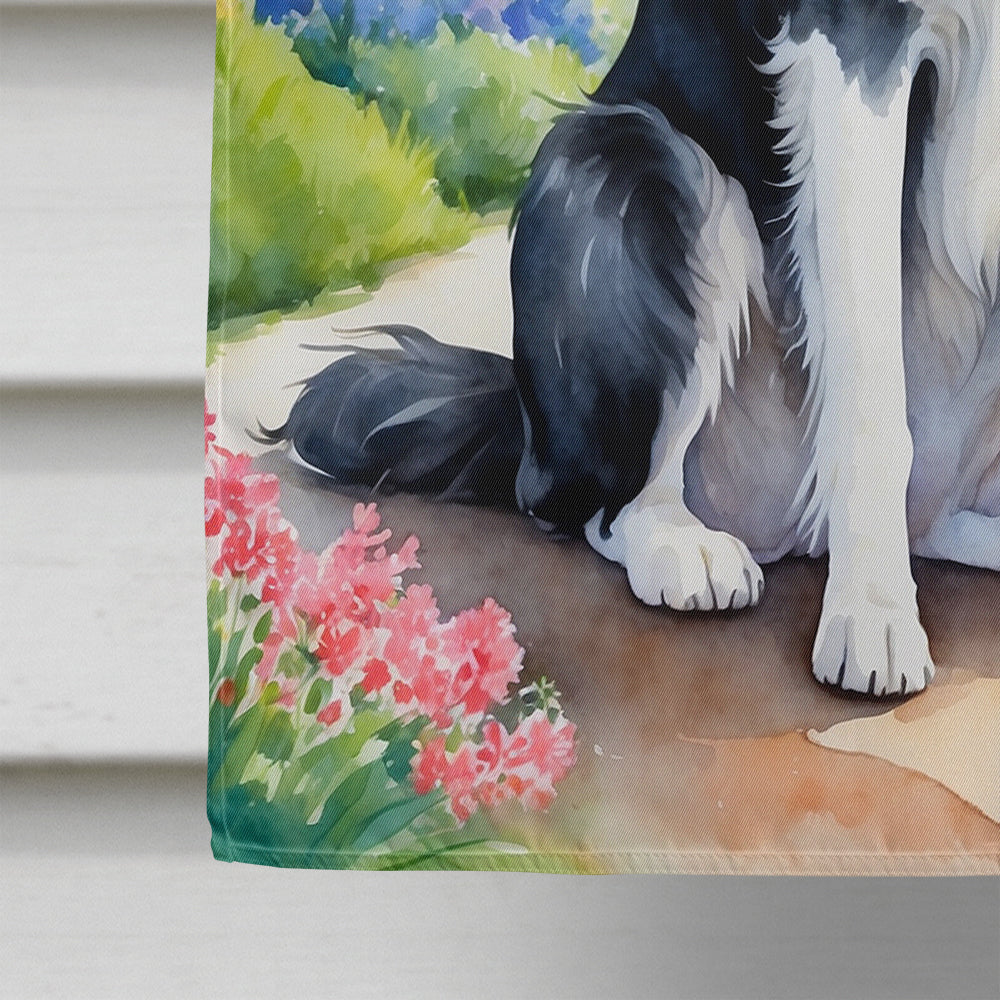 Borzoi Spring Path House Flag 28x40 Porch Sleeve Pole Decorative Outside Yard Banner Artwork Wall Hanging, Polyester