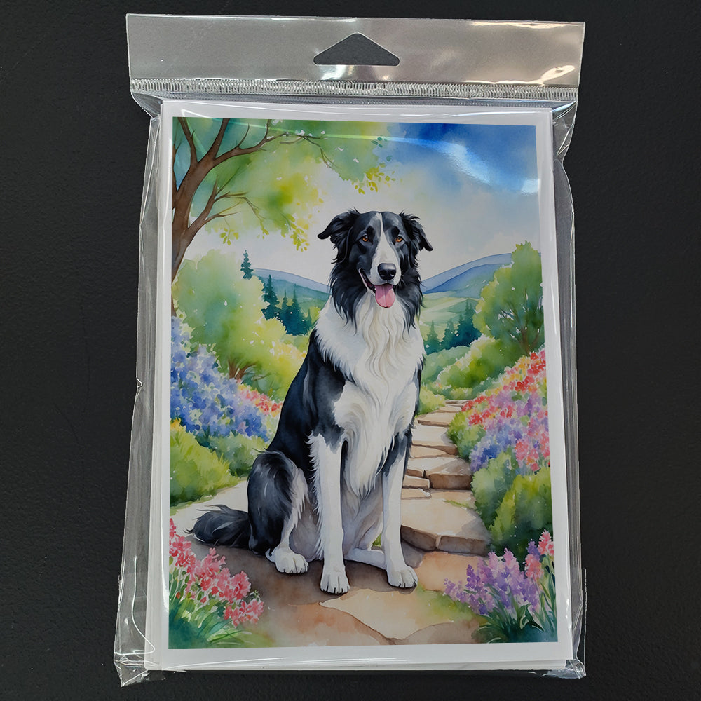 Borzoi Spring Path Greeting Cards Pack of 8 Blank Cards with Envelopes Whimsical A7 Size 5x7