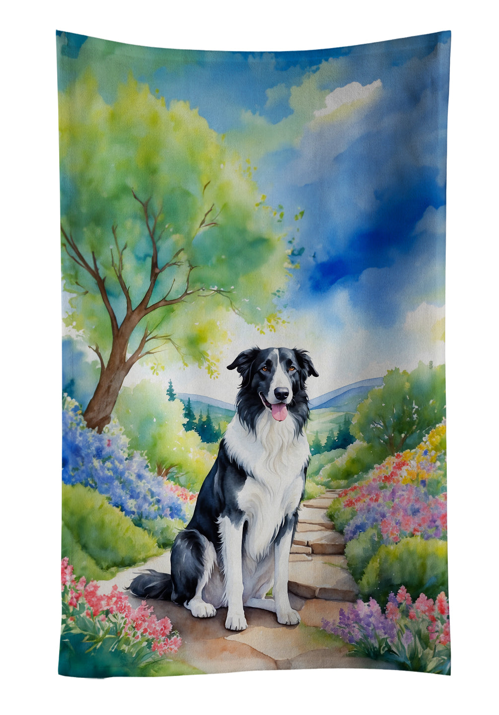 Borzoi Spring Path Kitchen Towel Velour Plush Front and Cotton Loop Back Machine Washable