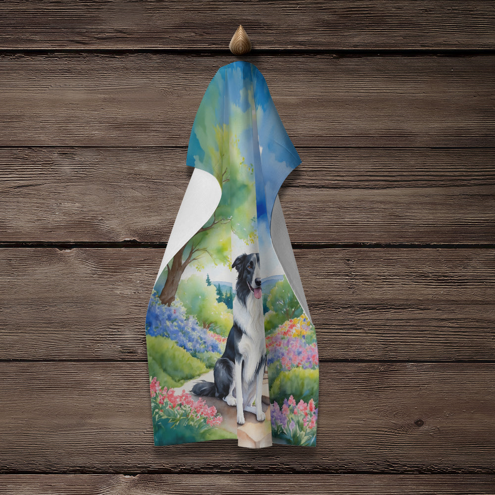 Borzoi Spring Path Kitchen Towel Velour Plush Front and Cotton Loop Back Machine Washable