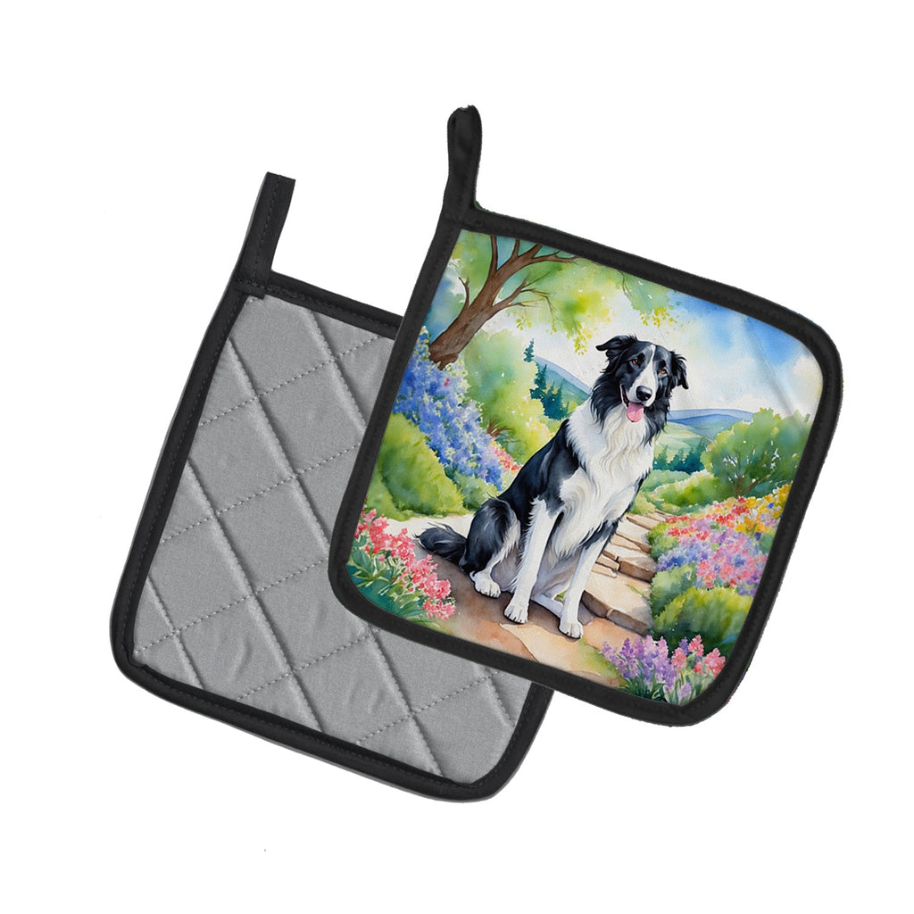 Borzoi Spring Path Pot Holder Set of 2 Heat Resistant Quilted Hot Pads 7.5 x 7.5 Inch, Insulated Kitchen Trivets for Cooking & Baking