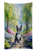 Boston Terrier Spring Path Kitchen Towel Velour Plush Front and Cotton Loop Back Machine Washable