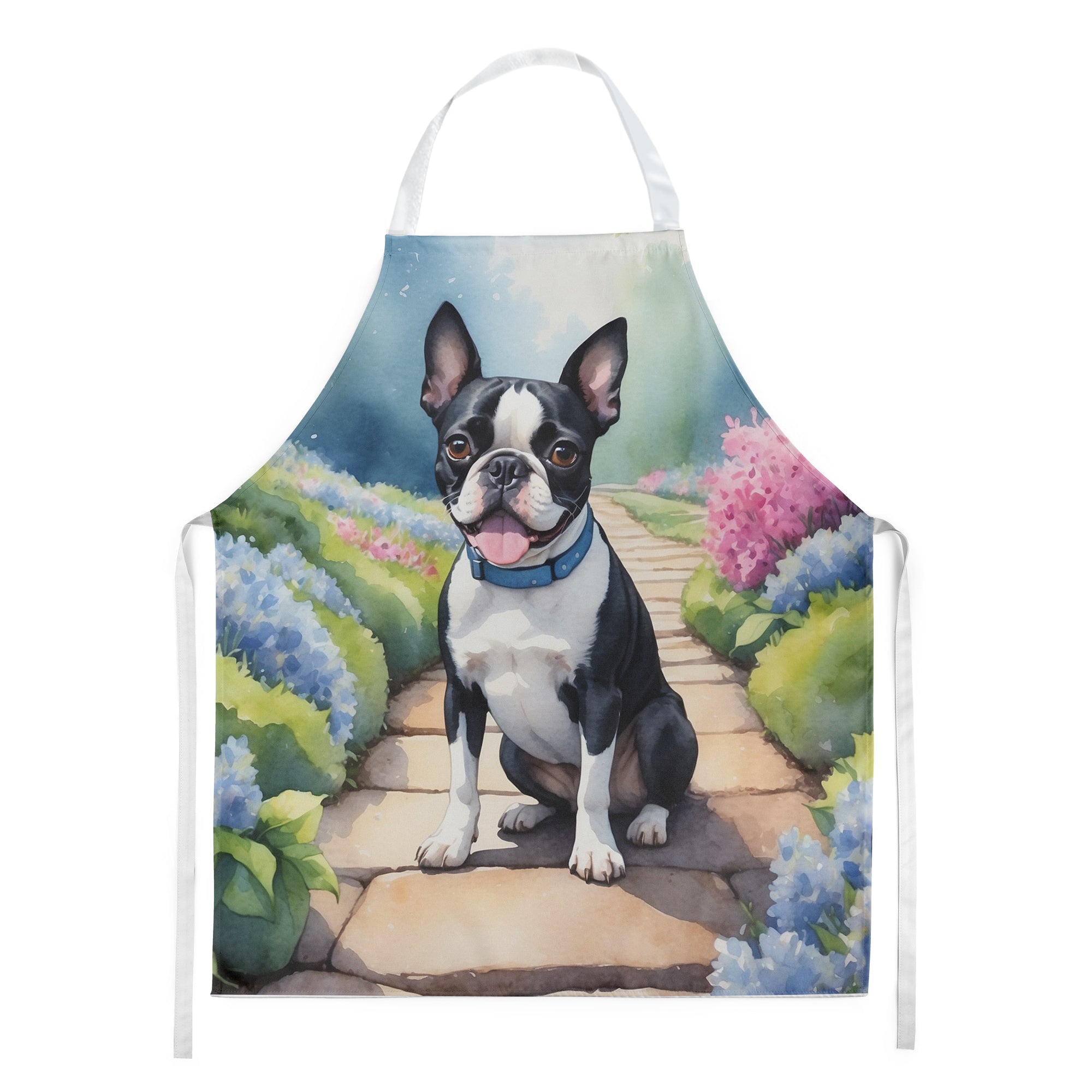 Boston Terrier Spring Path Apron Cooking Kitchen Server Baking Crafts Gardening for Adult Women Men, Unisex, Large, Multicolor