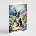 Boston Terrier Spring Path Greeting Cards Pack of 8 Blank Cards with Envelopes Whimsical A7 Size 5x7