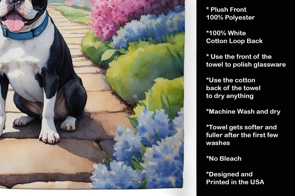 Boston Terrier Spring Path Kitchen Towel Velour Plush Front and Cotton Loop Back Machine Washable