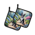 Boston Terrier Spring Path Pot Holder Set of 2 Heat Resistant Quilted Hot Pads 7.5 x 7.5 Inch, Insulated Kitchen Trivets for Cooking & Baking