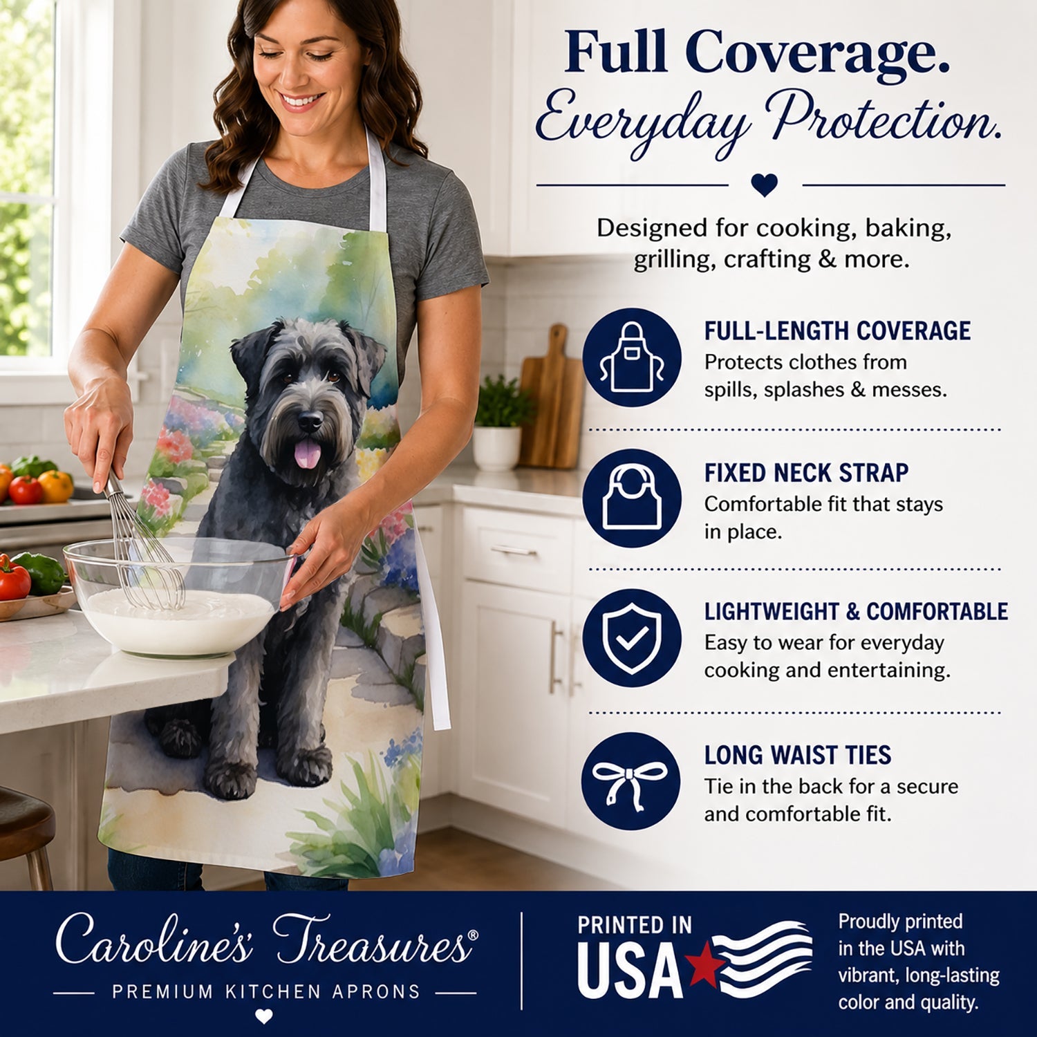 Bouvier des Flandres Spring Path Apron Cooking Kitchen Server Baking Crafts Gardening for Adult Women Men, Unisex, Large, Multicolor