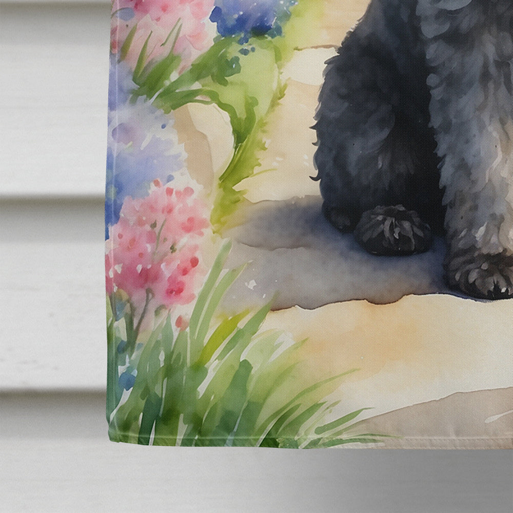 Bouvier des Flandres Spring Path House Flag 28x40 Porch Sleeve Pole Decorative Outside Yard Banner Artwork Wall Hanging, Polyester