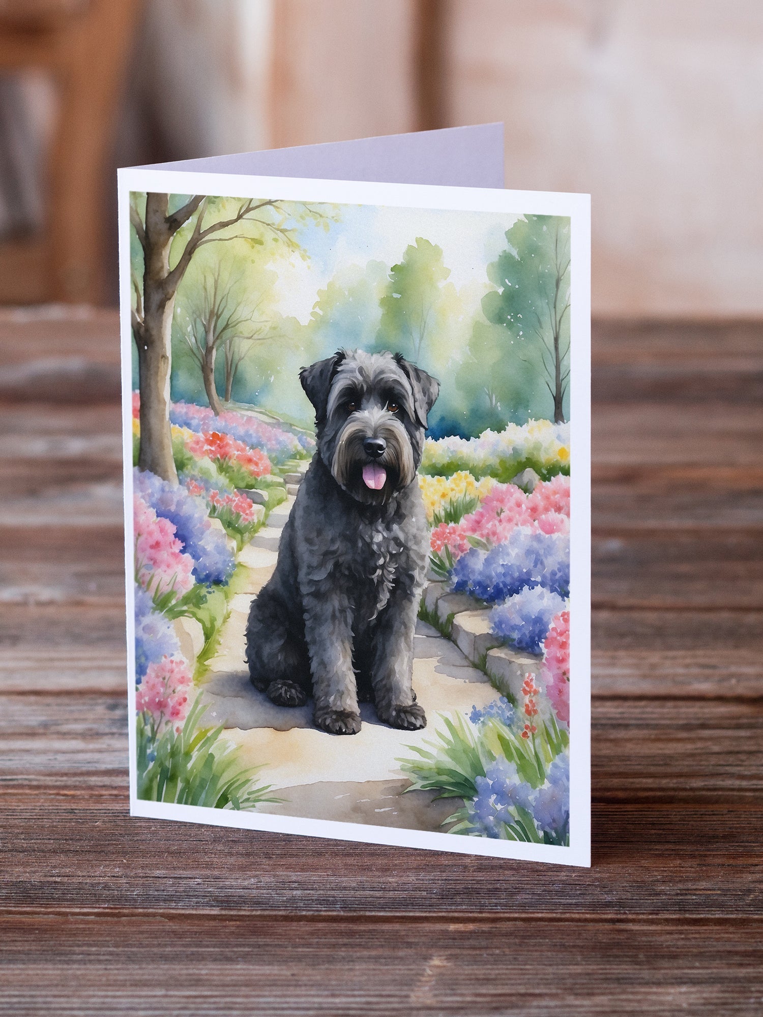 Bouvier des Flandres Spring Path Greeting Cards Pack of 8 Blank Cards with Envelopes Whimsical A7 Size 5x7