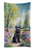 Bouvier des Flandres Spring Path Kitchen Towel Velour Plush Front and Cotton Loop Back Machine Washable