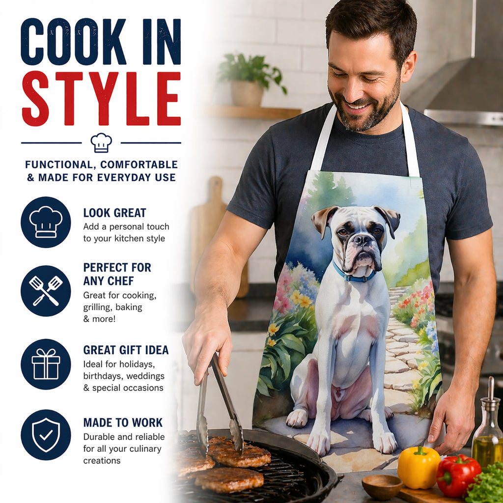 White Boxer Spring Path Apron Cooking Kitchen Server Baking Crafts Gardening for Adult Women Men, Unisex, Large, Multicolor