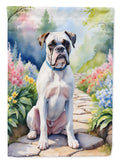 White Boxer Spring Path House Flag 28x40 Porch Sleeve Pole Decorative Outside Yard Banner Artwork Wall Hanging, Polyester