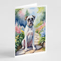 White Boxer Spring Path Greeting Cards Pack of 8 Blank Cards with Envelopes Whimsical A7 Size 5x7