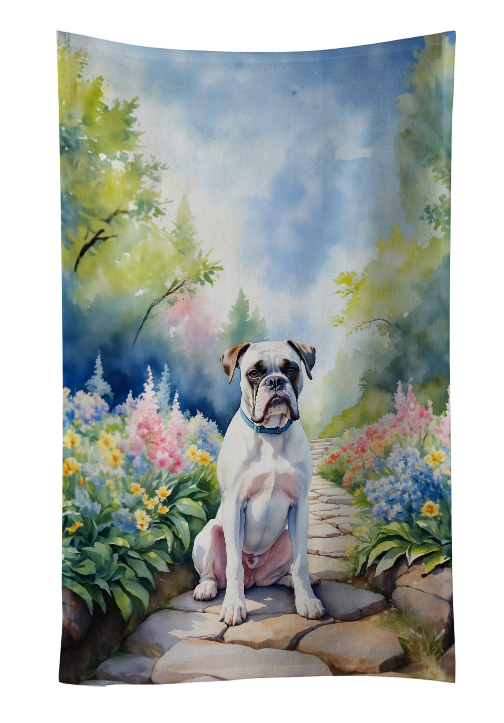 White Boxer Spring Path Kitchen Towel Velour Plush Front and Cotton Loop Back Machine Washable