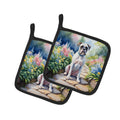 White Boxer Spring Path Pot Holder Set of 2 Heat Resistant Quilted Hot Pads 7.5 x 7.5 Inch, Insulated Kitchen Trivets for Cooking & Baking