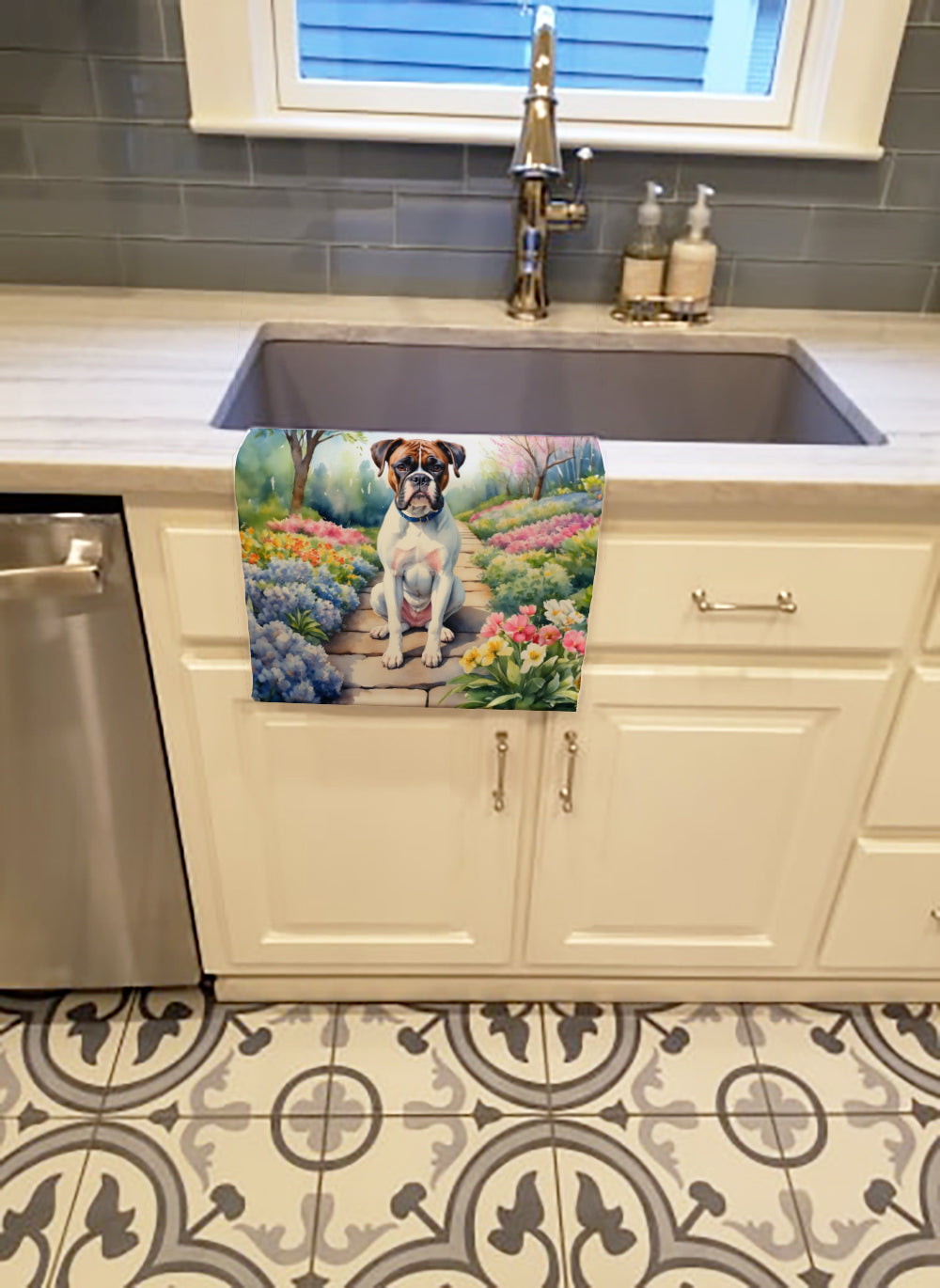Boxer Spring Path Kitchen Towel Velour Plush Front and Cotton Loop Back Machine Washable