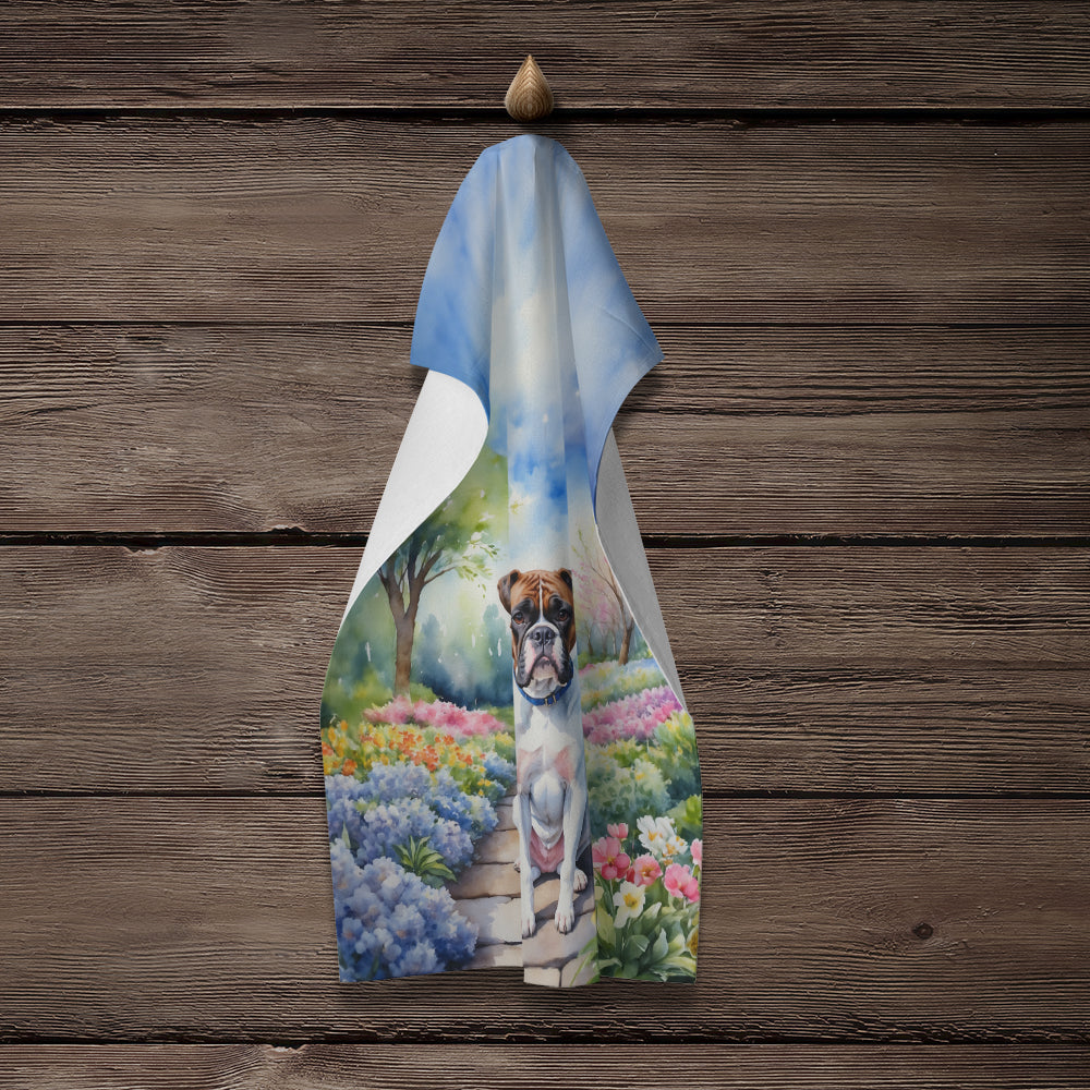 Boxer Spring Path Kitchen Towel Velour Plush Front and Cotton Loop Back Machine Washable