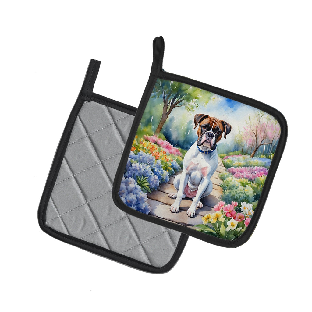 Boxer Spring Path Pot Holder Set of 2 Heat Resistant Quilted Hot Pads 7.5 x 7.5 Inch, Insulated Kitchen Trivets for Cooking & Baking